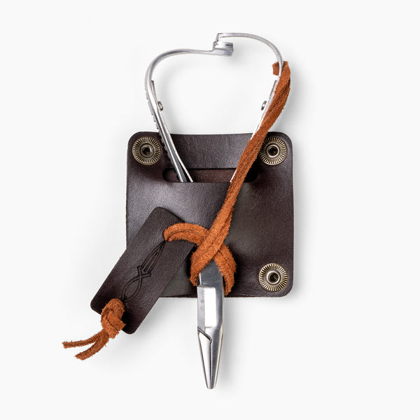 Stainless steel fishing mitten scissors in leather holster 