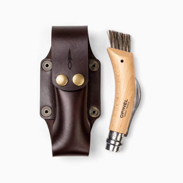 Universal Knife Sheath leather vertical and horizontal knife sheath for pocket knives XL size with Opinel Mushroom Knife